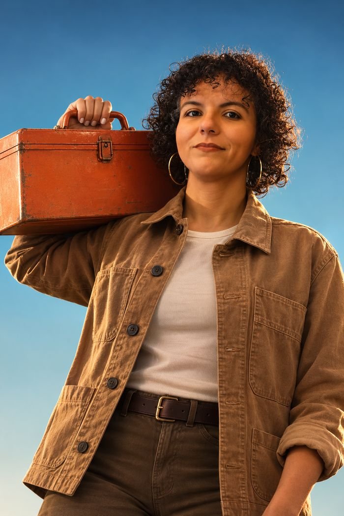 Raquel Camargo carrying a toolbox, representing hands-on implementation work